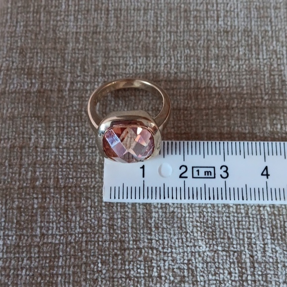 925 Sterling Silver Gold Plated Champagne Faceted Crystal Ring - Picture 9 of 11
